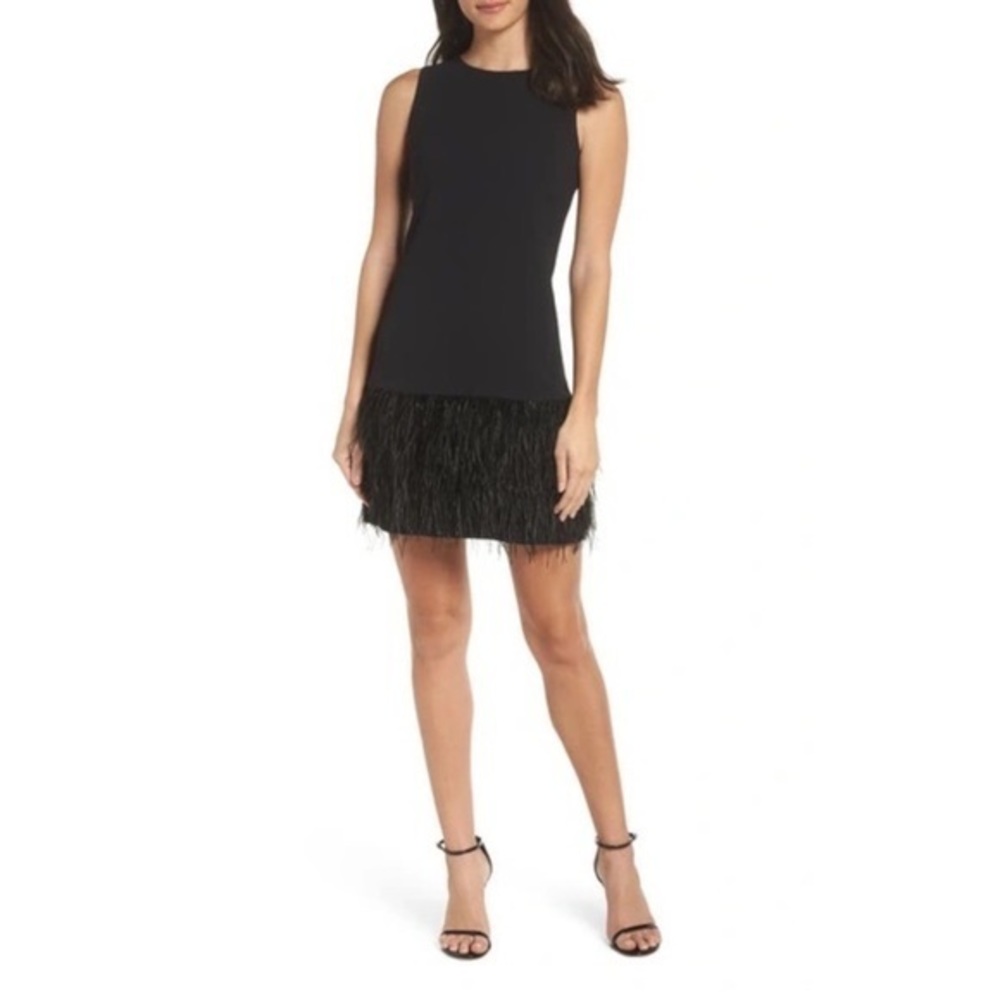 Sam Edelman Black Feather Trim Mini Dress